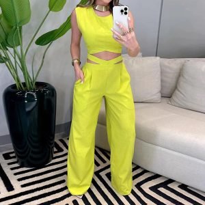 Fashion Hot Girl Backless Slim Fit Yellow Suit
