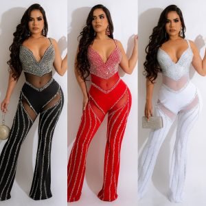 V Rhinestone Jumpsuit