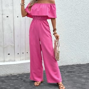 Off-shoulder Solid Color Jumpsuit