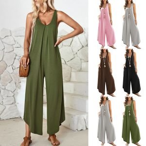 V-neck Pocket Wide Leg Jumpsuit